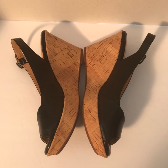 Sofft Peep Toe Wedges Black Leather Size 8 - Picture 11 of 14